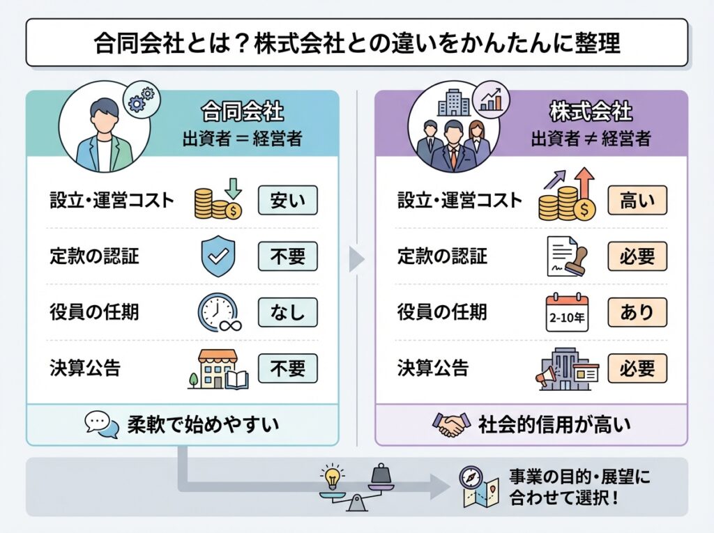 合同会社と株式会社の違いを比較