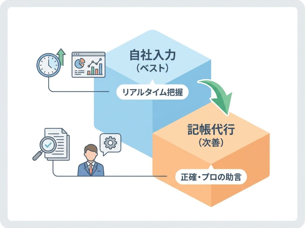 経理体制の優先順位｜自社入力がベスト・記帳代行が次善という考え方