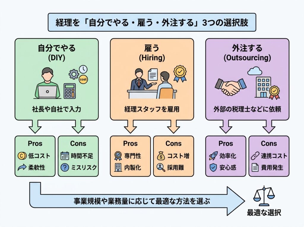 経理の入力をどうするか｜自分でやる・人を雇う・外注するの3つの選択肢