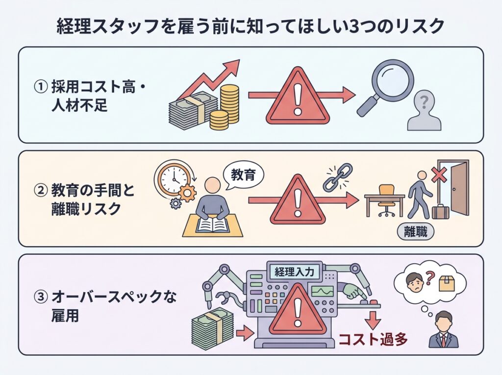 経理スタッフを雇う前に知りたい3つのリスク｜採用コスト・教育と離職・オーバースペック