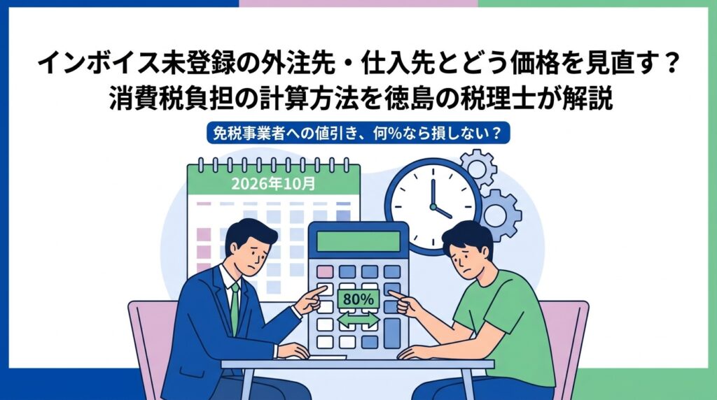 インボイス未登録の外注先・仕入先との価格の見直し｜消費税負担の計算方法を徳島の税理士が解説