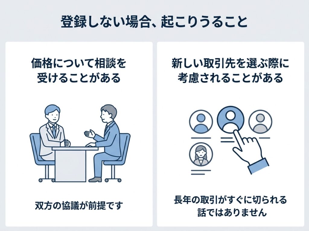 インボイスに登録しない場合に起こりうること｜価格の相談・新規取引先の選定で考慮される