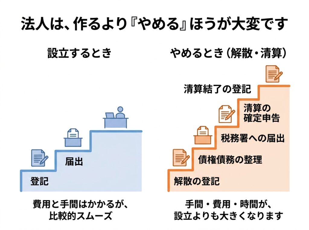 法人は設立より解散・清算のほうが手間と費用がかかる